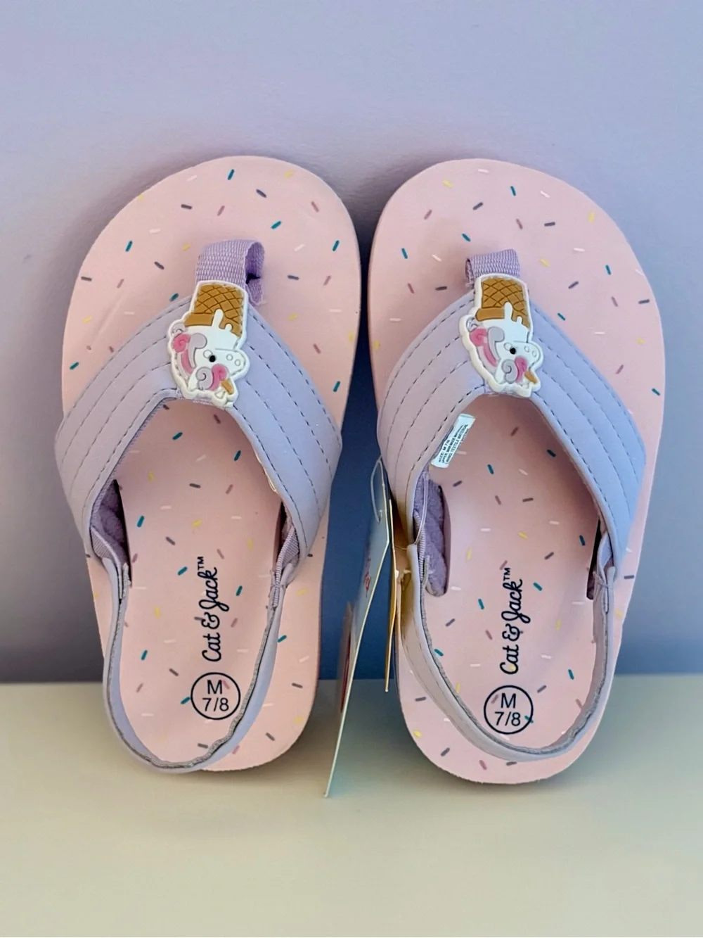 NWT Cat & Jack Pink & Purple Unicorn Flip Flops Flip-Flops Size 7/8